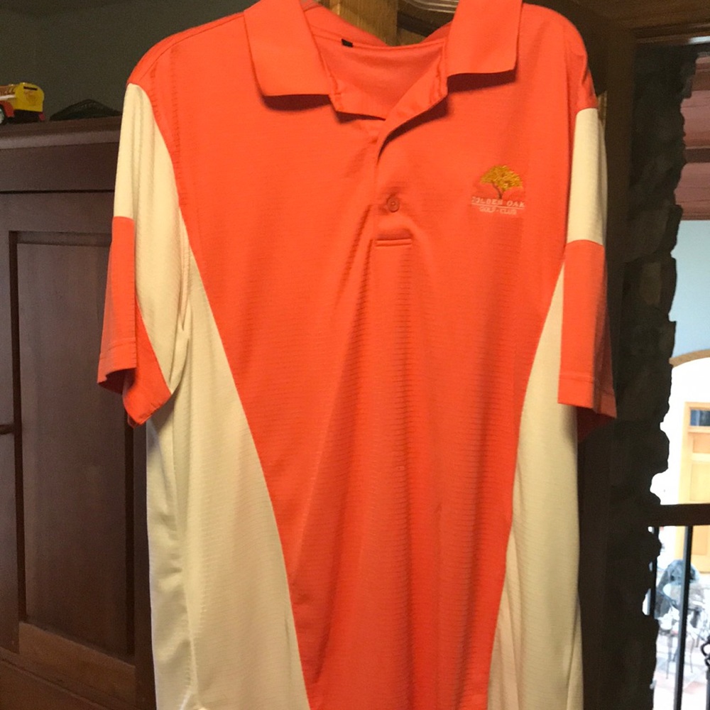 Golden oak salmon golf shirt